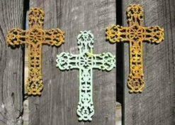 Cast Iron Crosses Set Of 3-Antique And Verde Finish 7 Cast Iron Crosses Set Of 3-Antique And Verde Finish -US Poultry Sales Store 3verdicross 2