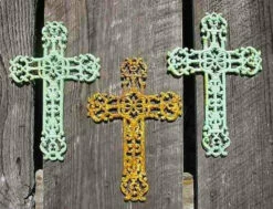 Cast Iron Crosses Set Of 3-Antique And Verde Finish