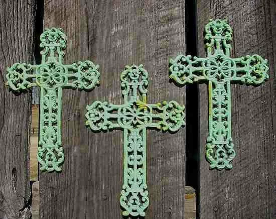 Cast Iron Crosses Set Of 3-Antique And Verde Finish 2 Cast Iron Crosses Set Of 3-Antique And Verde Finish - Image 2