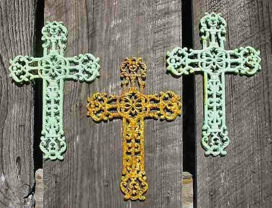 Cast Iron Crosses Set Of 3-Antique And Verde Finish 1 Cast Iron Crosses Set Of 3-Antique And Verde Finish
