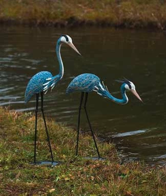 Steel Heron Pair Garden Sculptures 1 Steel Heron Pair Garden Sculptures