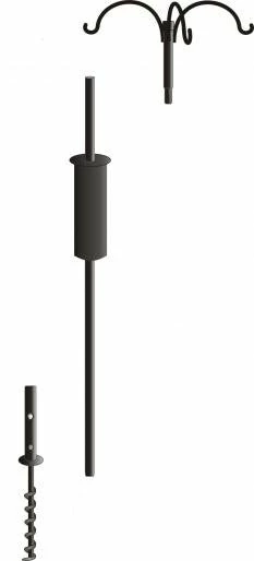 Garden Pole Set Triple Hanger, Baffle And Ground Auger