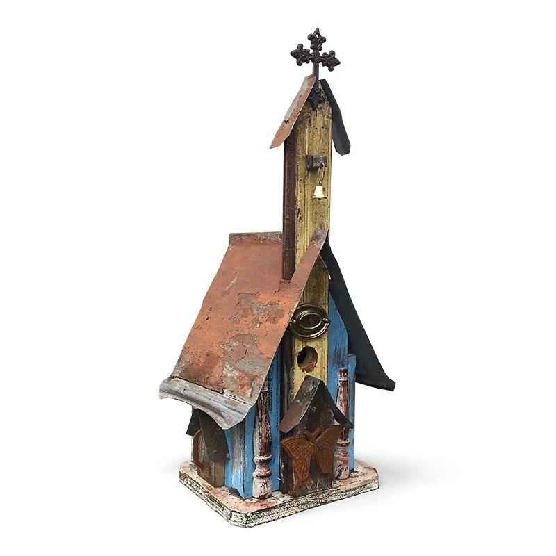 Barn Wood & Tin Church Birdhouses 3 Barn Wood & Tin Church Birdhouses - Image 3