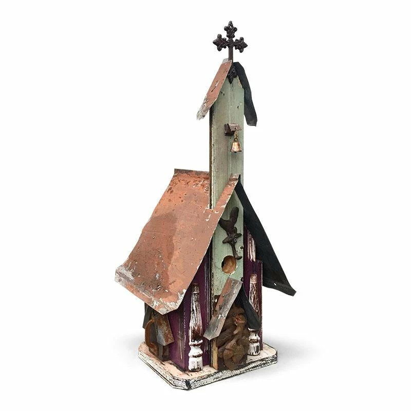 Barn Wood & Tin Church Birdhouses 2 Barn Wood & Tin Church Birdhouses - Image 2