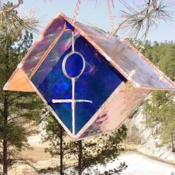 Copper-Stained Glass Birdhouse 10 Copper-Stained Glass Birdhouse -US Poultry Sales Store Copper Stained Glass Birdhouse Blue