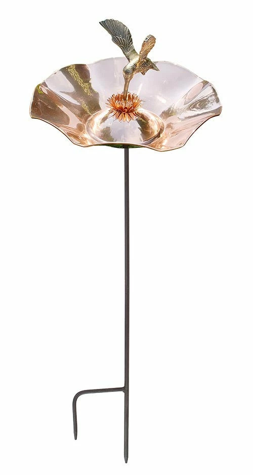 Copper Hummingbird Bird Bath-Iron Stake 2 Copper Hummingbird Bird Bath-Iron Stake - Image 2