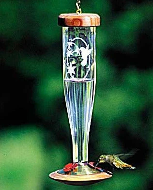 Crystal Etched Hummingbird Feeder- Clear Or Cobalt 2 Crystal Etched Hummingbird Feeder- Clear Or Cobalt - Image 2