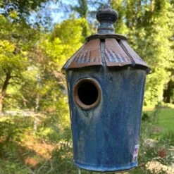 Pottery Cottage Birdhouse 3 Pottery Cottage Birdhouse -US Poultry Sales Store Pottery Cottage Birdhouse Light Blue