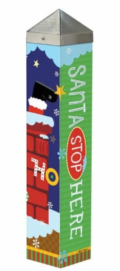 Holiday Garden Art Poles 20-inch -US Poultry Sales Store Santa Stops Here Art Pole