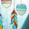Stained Glass Heart And Feather Mobile