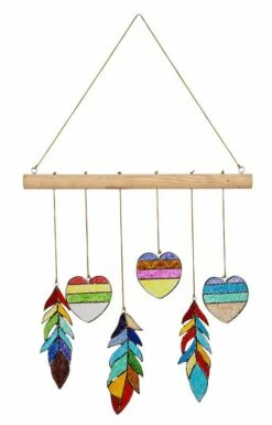 Stained Glass Heart And Feather Mobile -US Poultry Sales Store Stained Glass Heart and Feather WindChime Mobile
