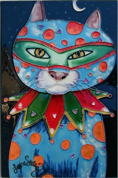 Mardi Gras Cat Art Tile 8x12 1 Mardi Gras Cat Art Tile 8x12
