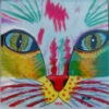 Ceramic Art Tile- Bright Cat Face- 2 Sizes