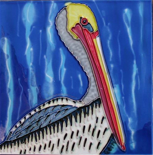 Ceramic Art Tiles-Set Of 3 Pelicans 2 Ceramic Art Tiles-Set Of 3 Pelicans - Image 2
