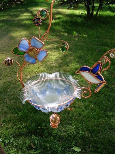 Hanging Dish Feeder/Mini Bath Stained Glass 4 Hanging Dish Feeder/Mini Bath Stained Glass - Image 4