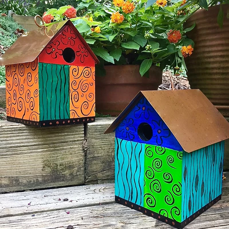 Color Block Copper Birdhouse 1 Color Block Copper Birdhouse