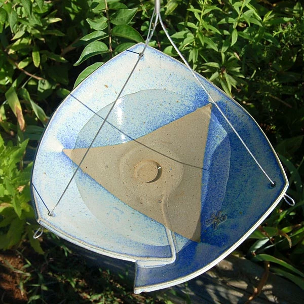 Stoneware Hanging Bird Bath 10" Blue Or White 2 Stoneware Hanging Bird Bath 10" Blue Or White - Image 2
