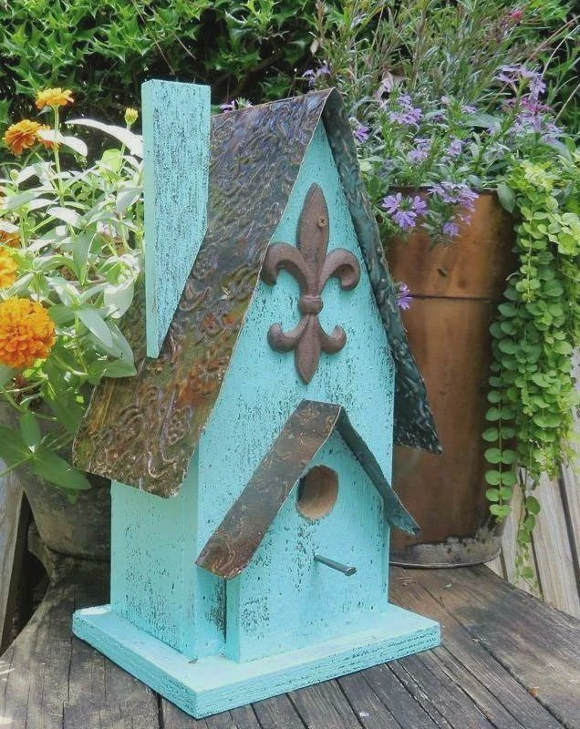 Barn Wood Birdhouse- Fleur-de-Lis 1 Barn Wood Birdhouse- Fleur-de-Lis