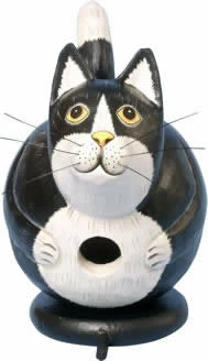 Black And White Fat Cat Wooden Birdhouse 1 Black And White Fat Cat Wooden Birdhouse