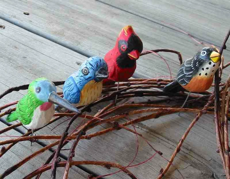 Wood Birds-Handcrafted Set/4 1 Wood Birds-Handcrafted Set/4